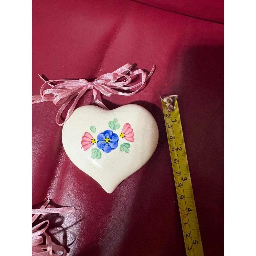 Lasting Products Inc Vintage Ceramic Heart Ornaments Hand Painted‎ Floral Set 3